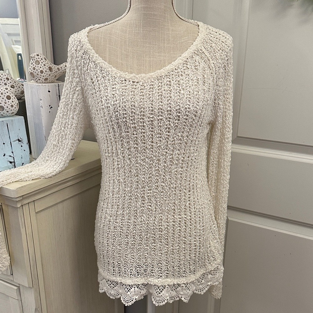 Bethany Mota Size Large Women's Ivory Knit Sweater